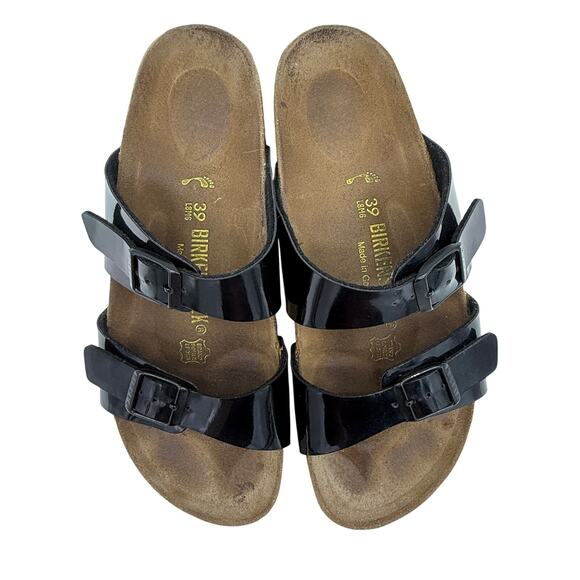 Birkenstock Ibiza Two Strap Black Patent Birk Flor Sandals Sz 39 EU / 8 US Women - Picture 3 of 9